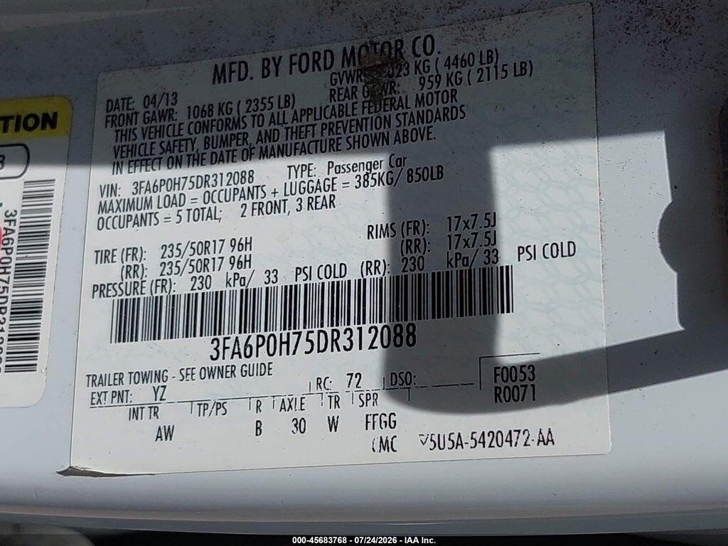 3FA6P0H75DR312088 2013 FORD FUSION photo no. 9