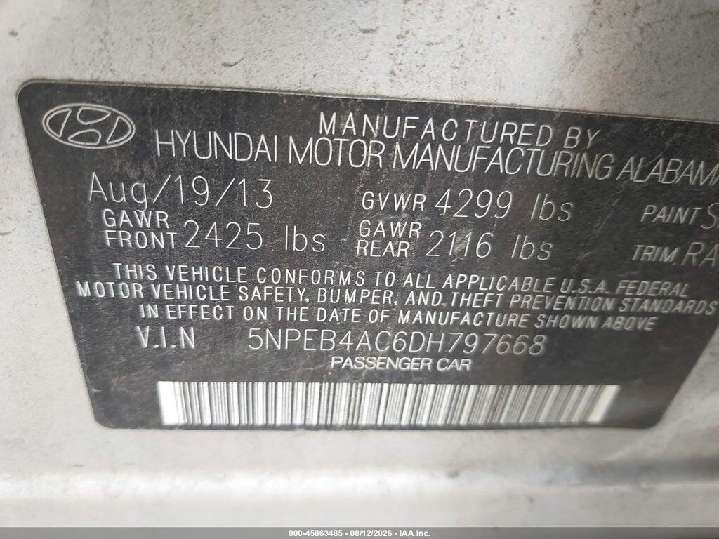5NPEB4AC6DH797668 2013 HYUNDAI SONATA photo no. 9