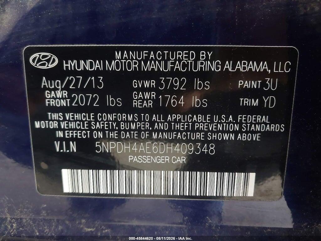 5NPDH4AE6DH409348 2013 HYUNDAI ELANTRA photo no. 9
