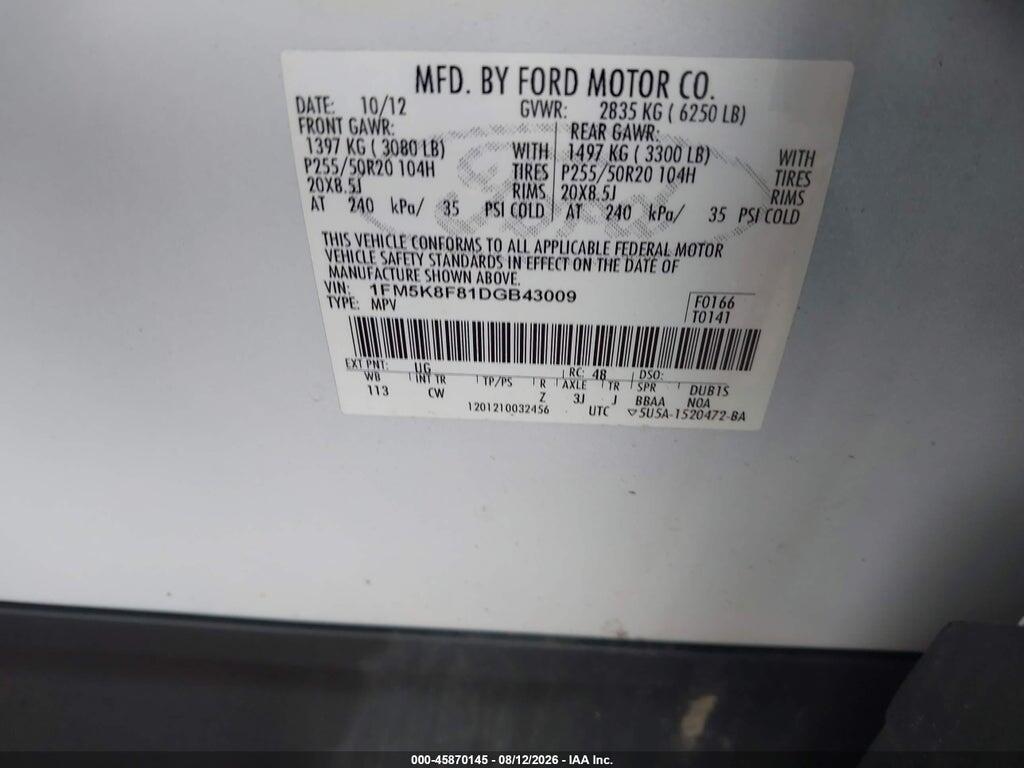 1FM5K8F81DGB43009 2013 FORD EXPLORER photo no. 9