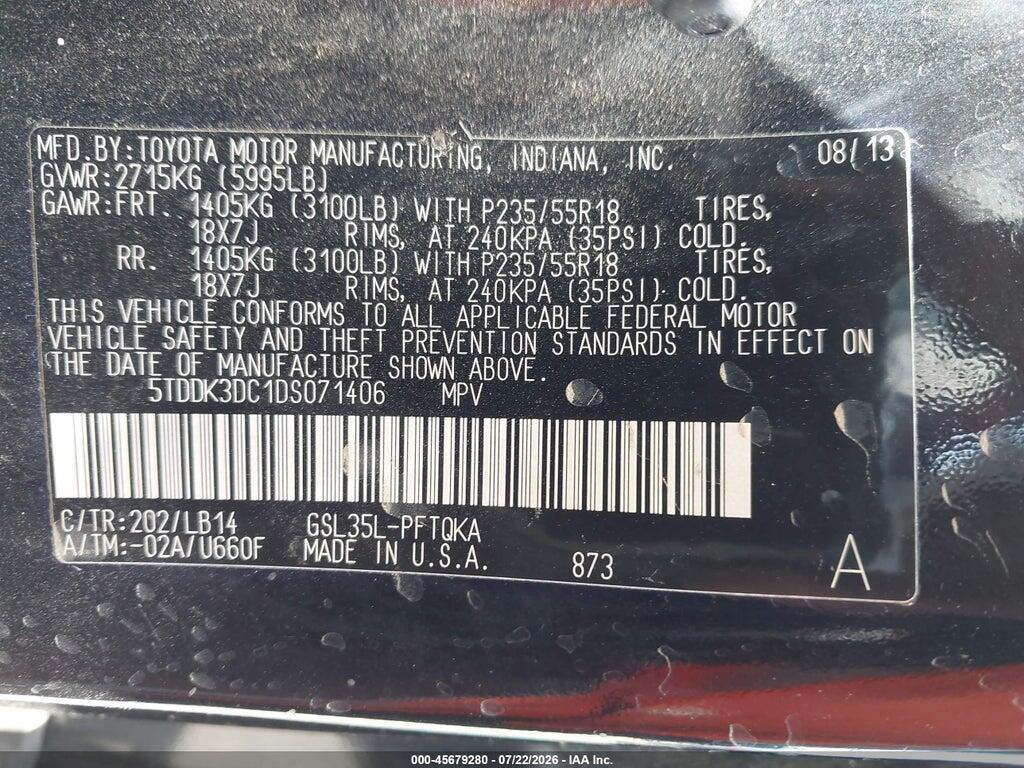 5TDDK3DC1DS071406 2013 TOYOTA SIENNA photo no. 9