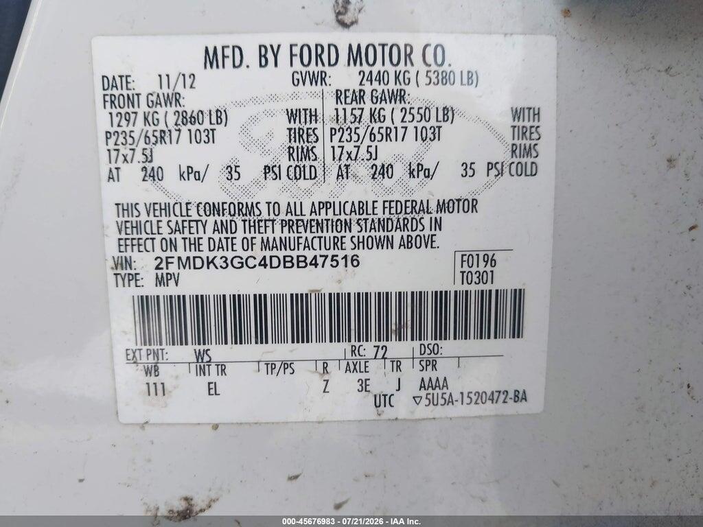 2FMDK3GC4DBB47516 2013 FORD EDGE photo no. 9