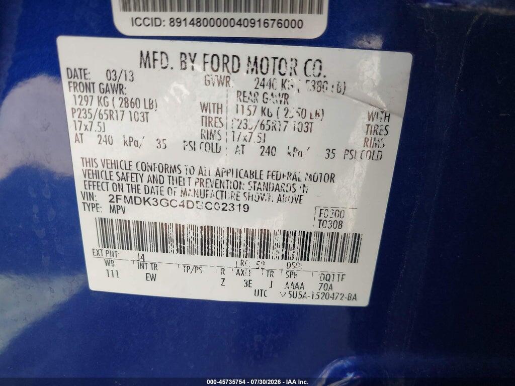 2FMDK3GC4DBC02319 2013 FORD EDGE photo no. 9