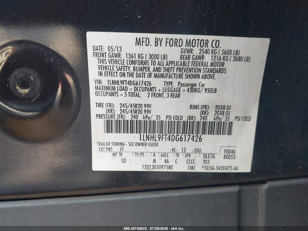 1LNHL9FT4DG617426 2013 LINCOLN MKS photo no. 9