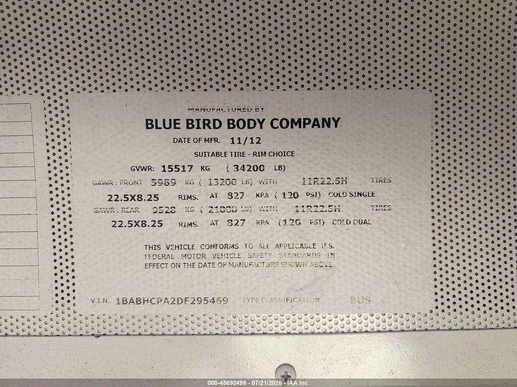 1BABHCPA2DF295469 2013 BLUE BIRD SCHOOL BUS / TRANSIT BUS photo no. 9