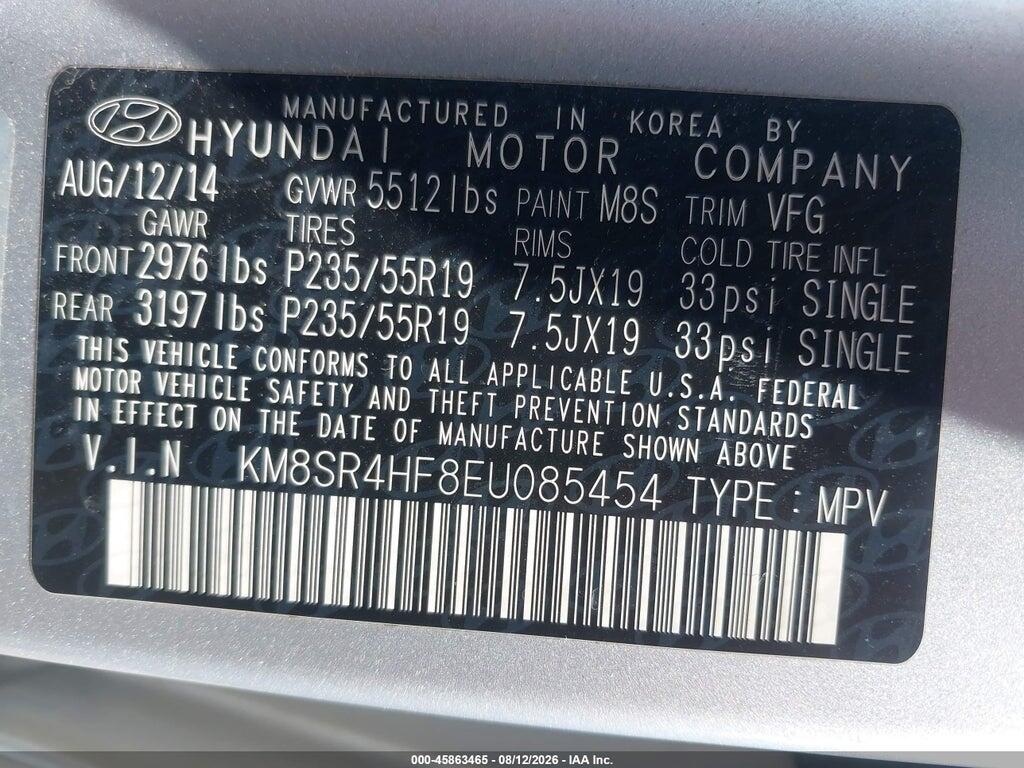 KM8SR4HF8EU085454 2014 HYUNDAI SANTA FE photo no. 9