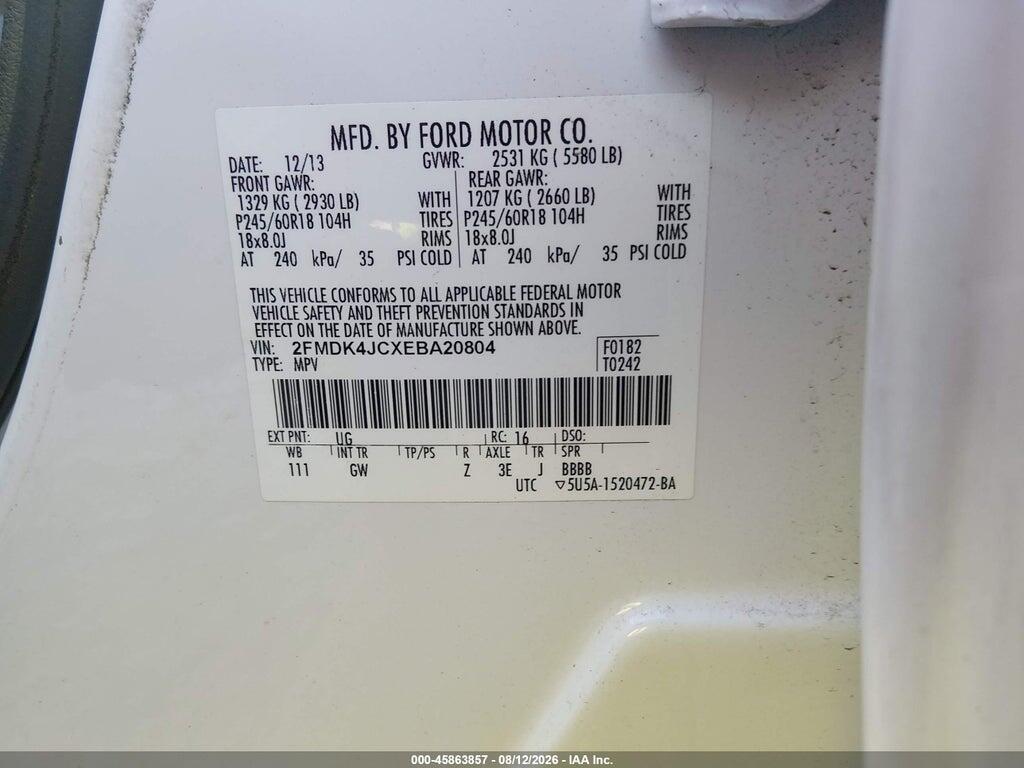 2FMDK4JCXEBA20804 2014 FORD EDGE photo no. 9
