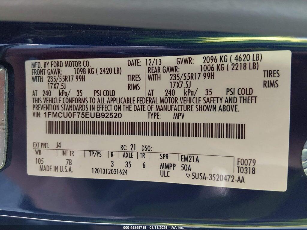 1FMCU0F75EUB92520 2014 FORD ESCAPE photo no. 9