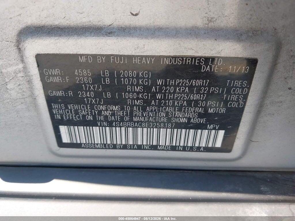 4S4BRBAC8E3258187 2014 SUBARU OUTBACK photo no. 9