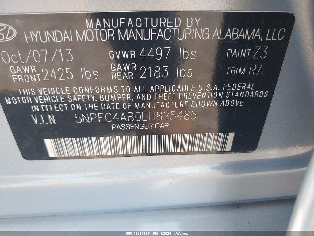 5NPEC4AB0EH825485 2014 HYUNDAI SONATA photo no. 9