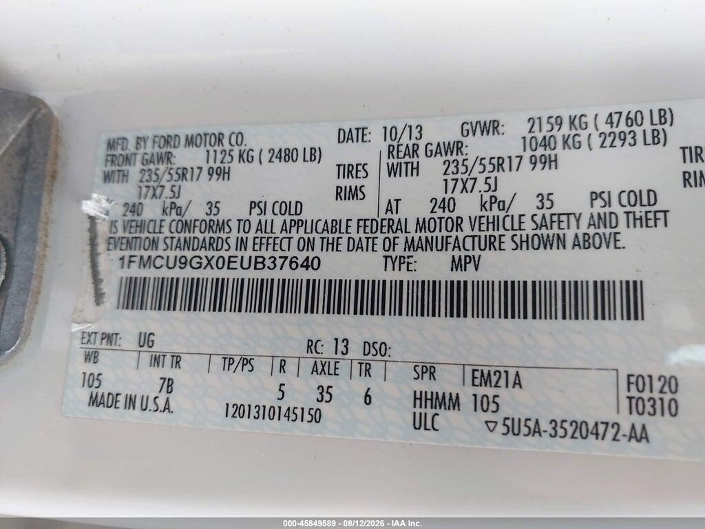 1FMCU9GX0EUB37640 2014 FORD ESCAPE photo no. 9