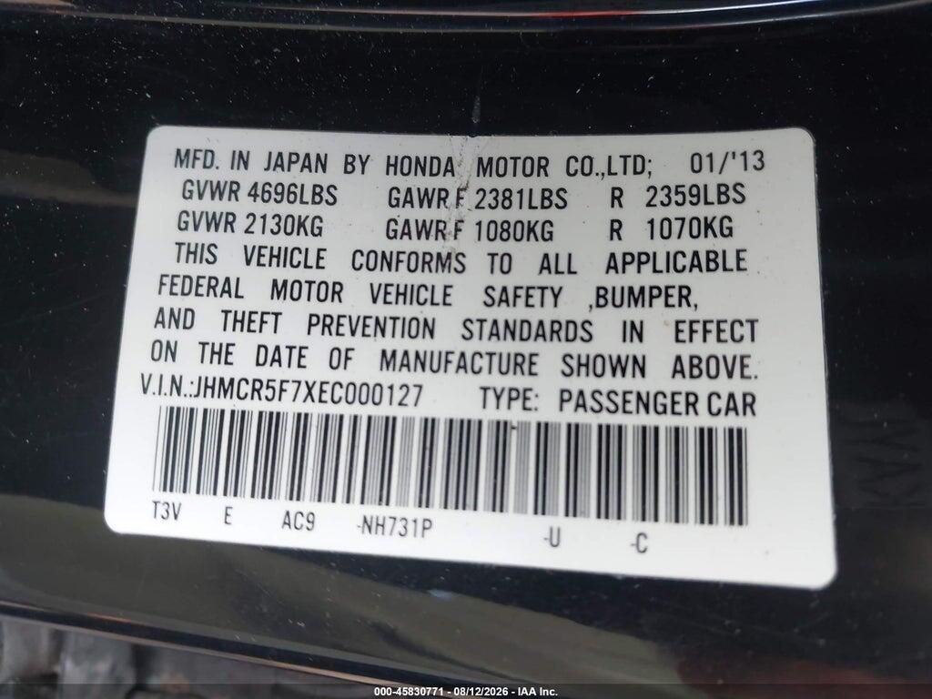 JHMCR5F7XEC000127 2014 HONDA ACCORD photo no. 9