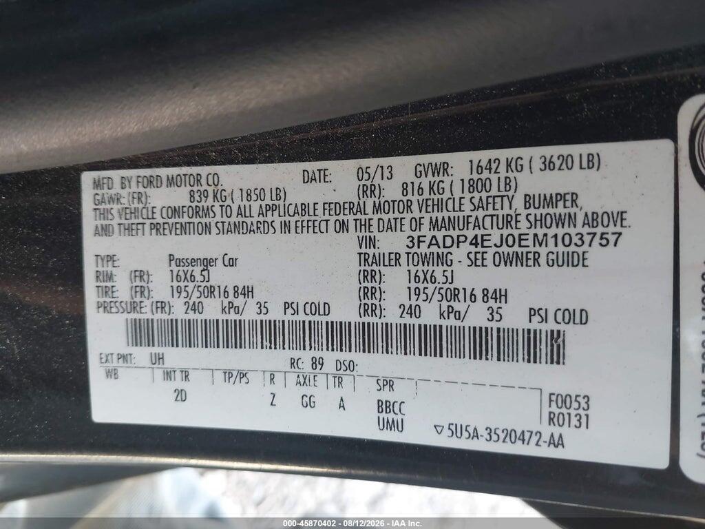 3FADP4EJ0EM103757 2014 FORD FIESTA photo no. 9
