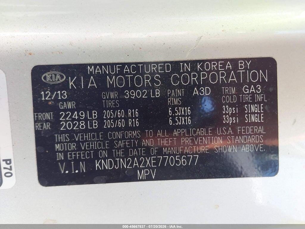 KNDJN2A2XE7705677 2014 KIA SOUL photo no. 9