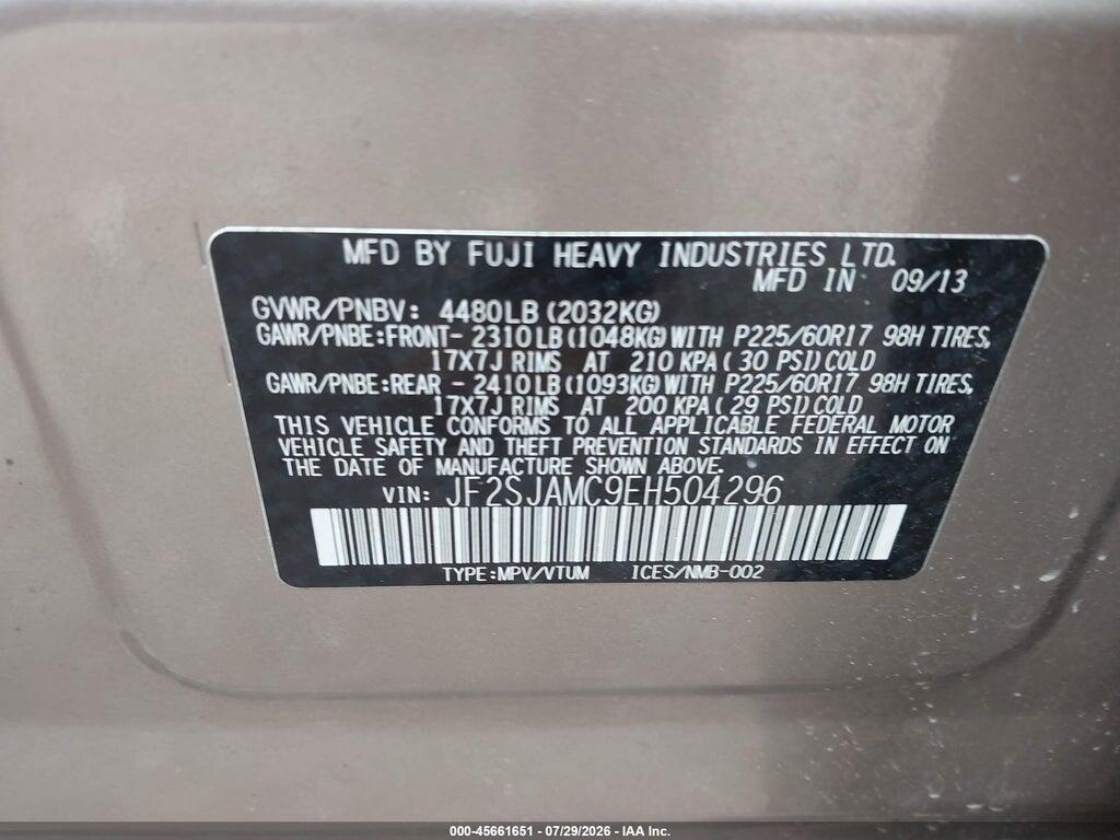 JF2SJAMC9EH504296 2014 SUBARU FORESTER photo no. 9