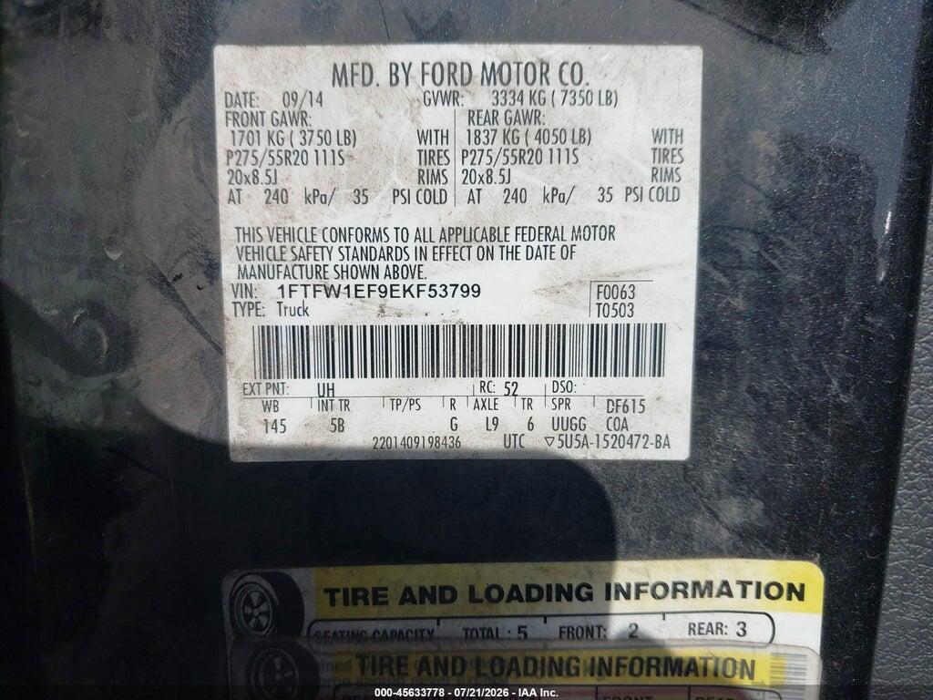 1FTFW1EF9EKF53799 2014 FORD F-150 photo no. 9