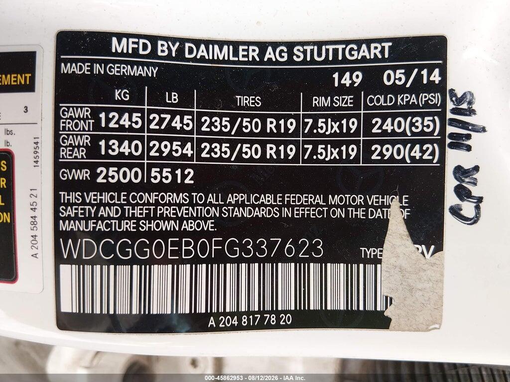 WDCGG0EB0FG337623 2015 MERCEDES-BENZ GLK 250 BLUETEC photo no. 9