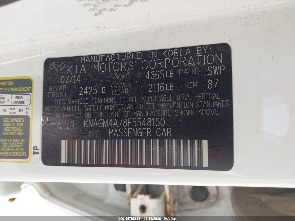 KNAGM4A78F5548150 2015 KIA OPTIMA photo no. 9
