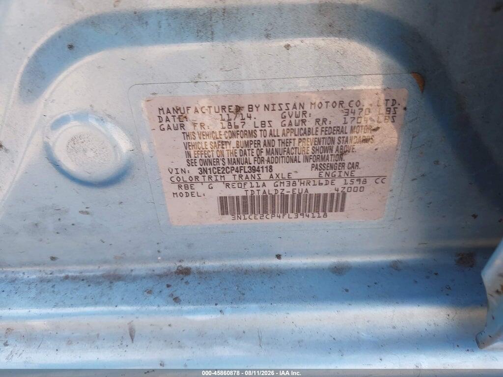 3N1CE2CP4FL394118 2015 NISSAN VERSA NOTE photo no. 9