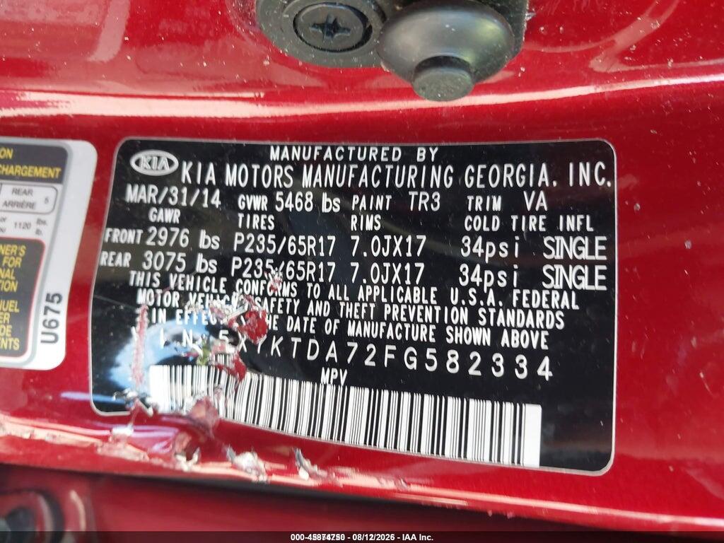5XYKTDA72FG582334 2015 KIA SORENTO photo no. 9