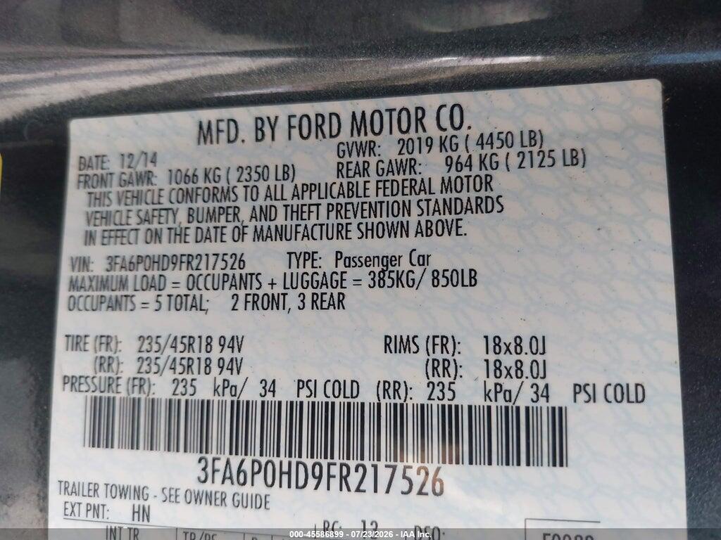3FA6P0HD9FR217526 2015 FORD FUSION photo no. 9