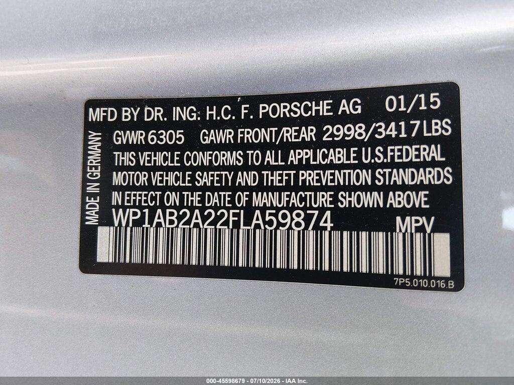 WP1AB2A22FLA59874 2015 PORSCHE CAYENNE photo no. 9