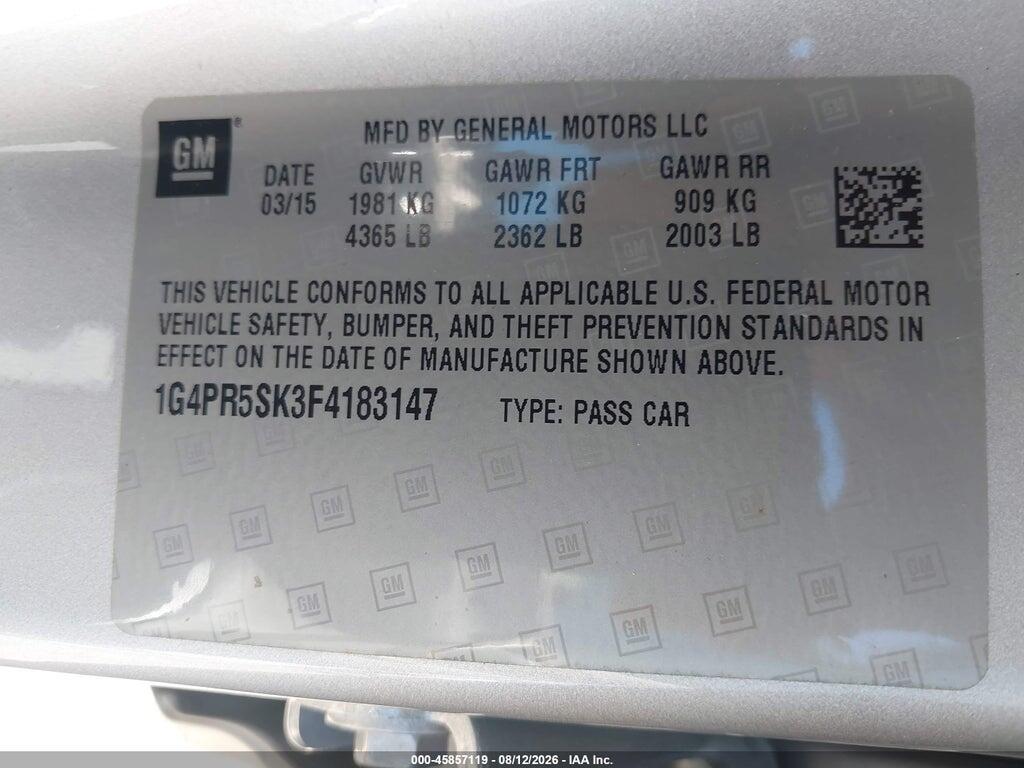 1G4PR5SK3F4183147 2015 BUICK VERANO photo no. 9