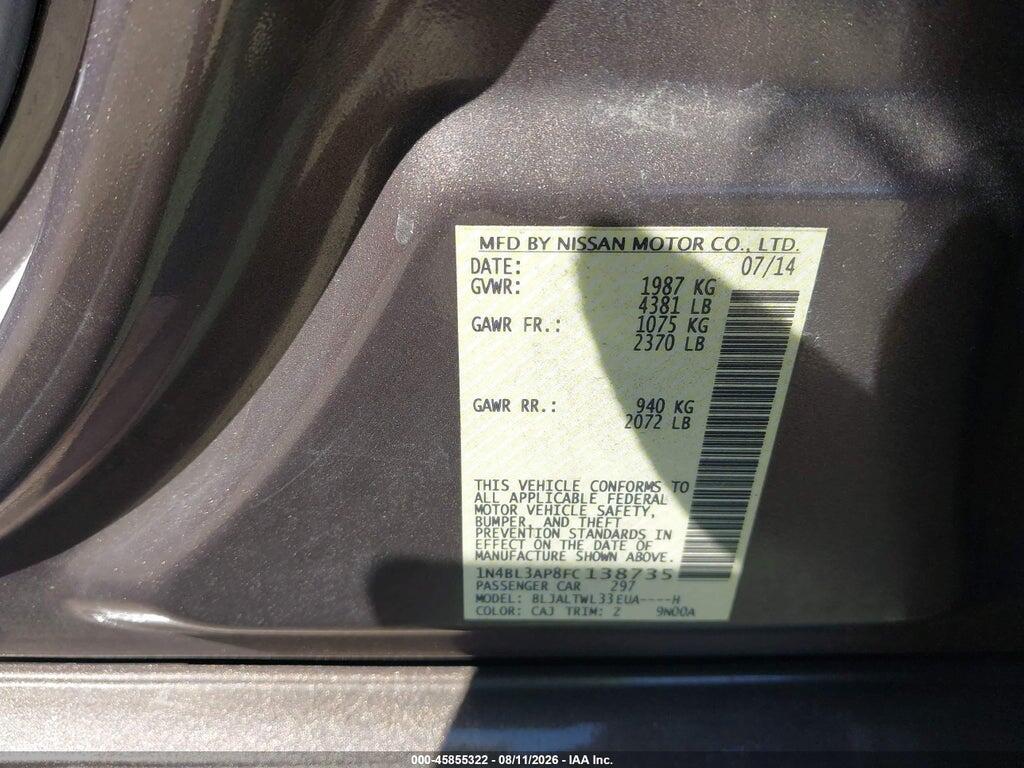 1N4BL3AP8FC138735 2015 NISSAN ALTIMA photo no. 9
