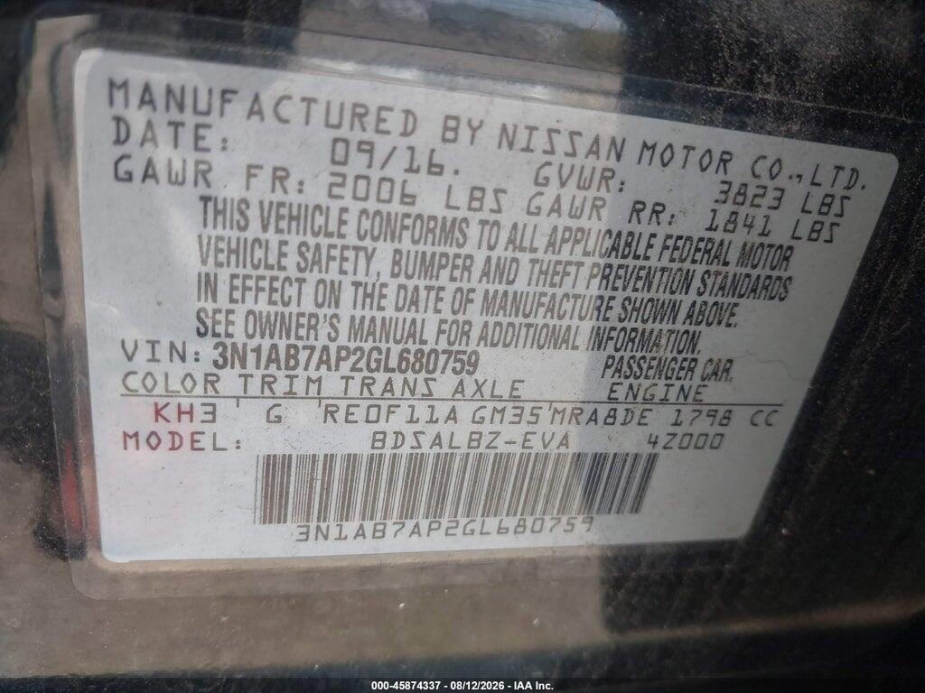 3N1AB7AP2GL680759 2016 NISSAN SENTRA photo no. 9
