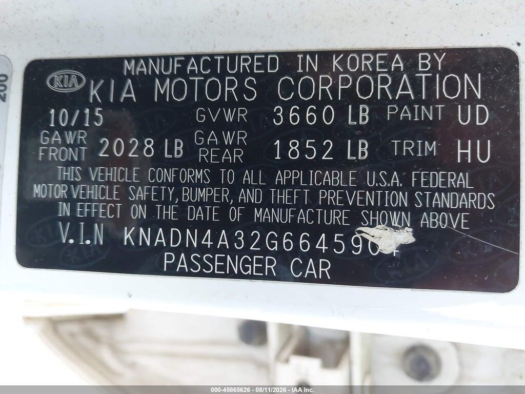 KNADN4A32G6645904 2016 KIA RIO photo no. 9