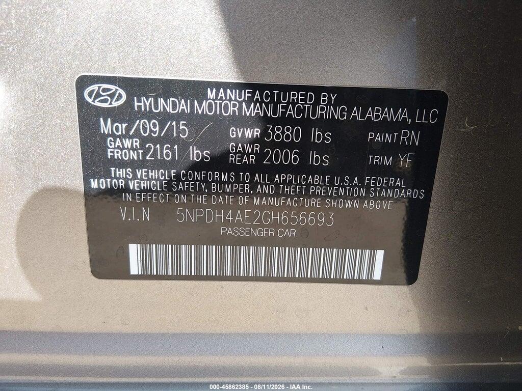 5NPDH4AE2GH656693 2016 HYUNDAI ELANTRA photo no. 9