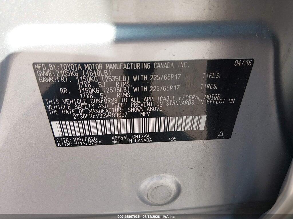 2T3BFREV3GW483697 2016 TOYOTA RAV4 photo no. 9