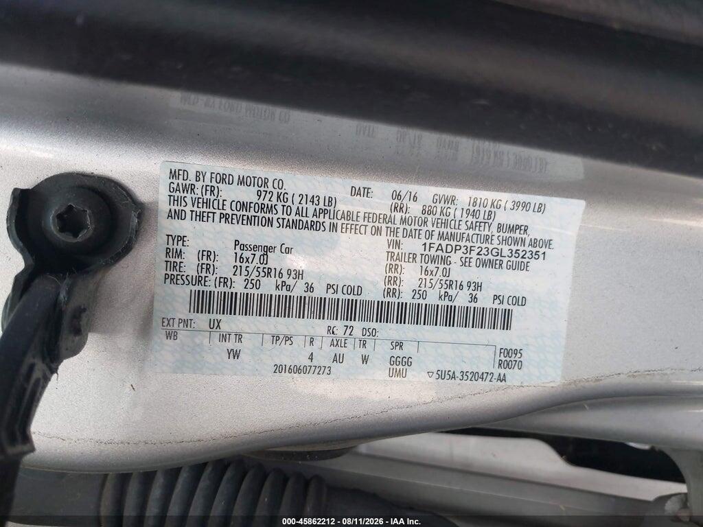 1FADP3F23GL352351 2016 FORD FOCUS photo no. 9