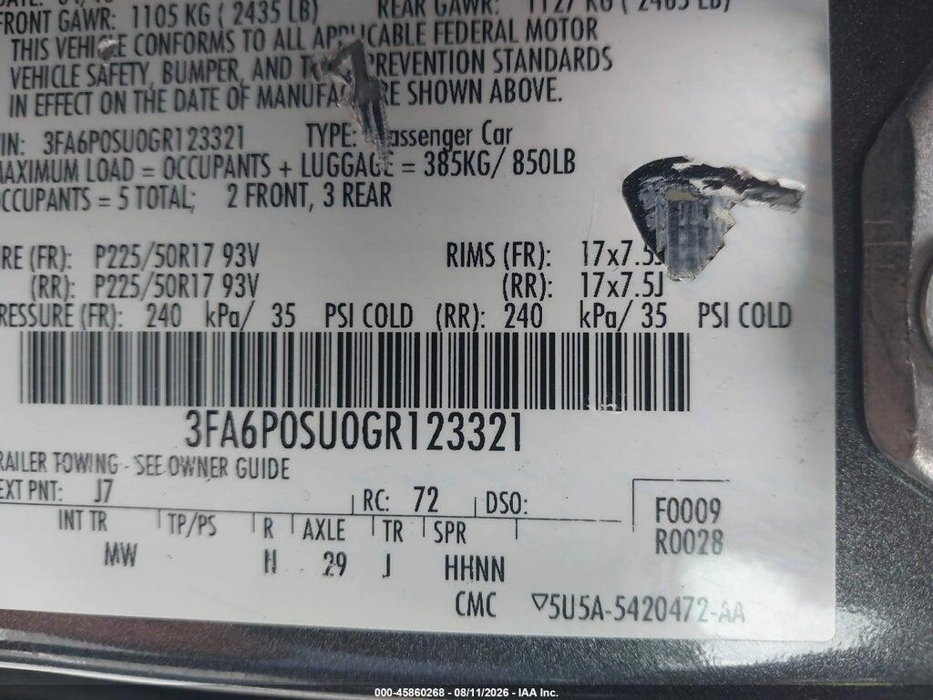 3FA6P0SU0GR123321 2016 FORD FUSION ENERGI photo no. 9