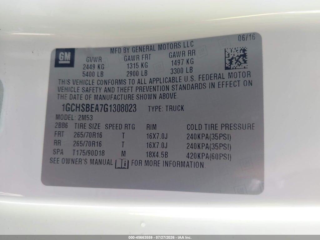 1GCHSBEA7G1308023 2016 CHEVROLET COLORADO photo no. 9