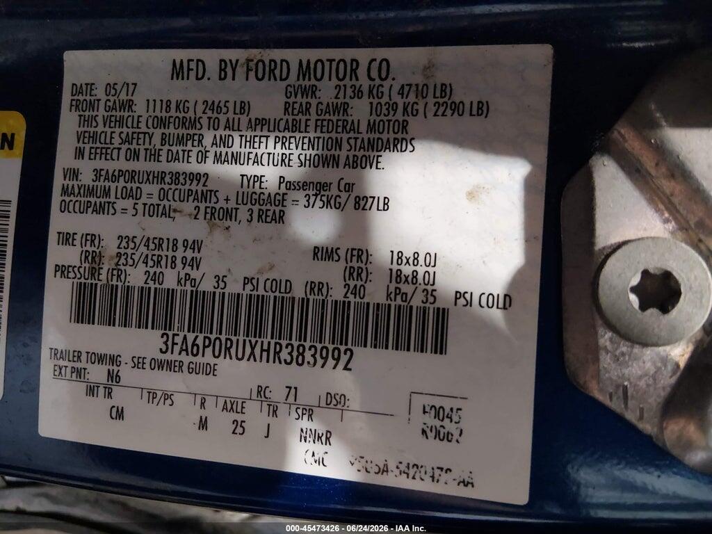 3FA6P0RUXHR383992 2017 FORD FUSION HYBRID photo no. 9