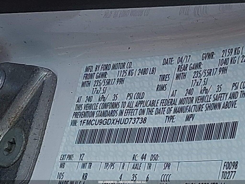 1FMCU9GDXHUD73738 2017 FORD ESCAPE photo no. 9