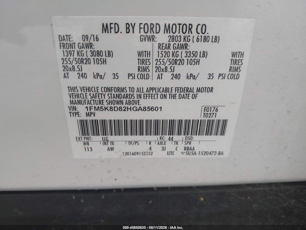 1FM5K8D82HGA85601 2017 FORD EXPLORER photo no. 9