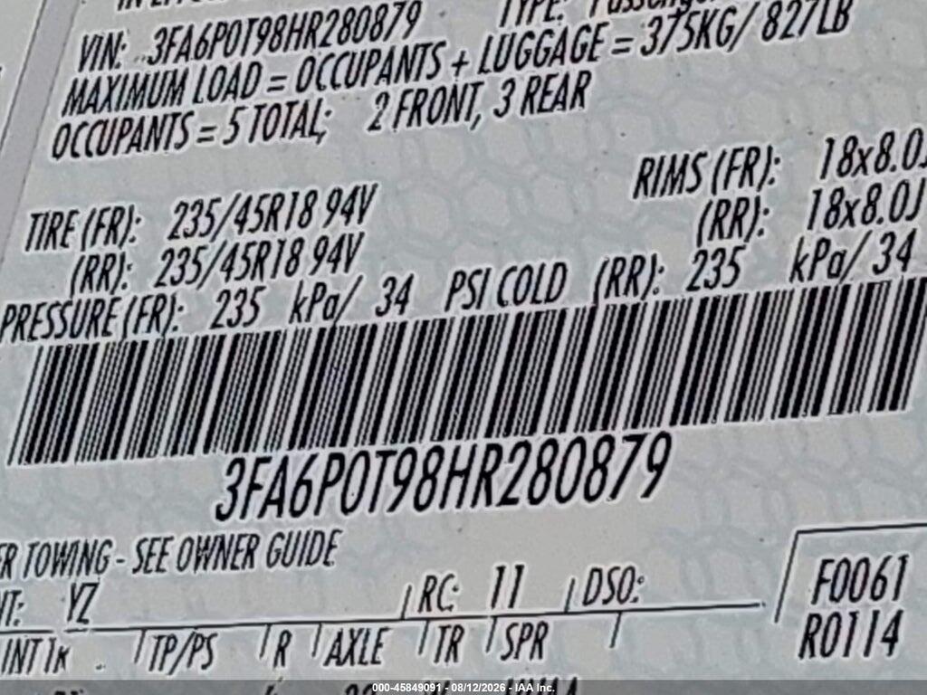 3FA6P0T98HR280879 2017 FORD FUSION photo no. 9