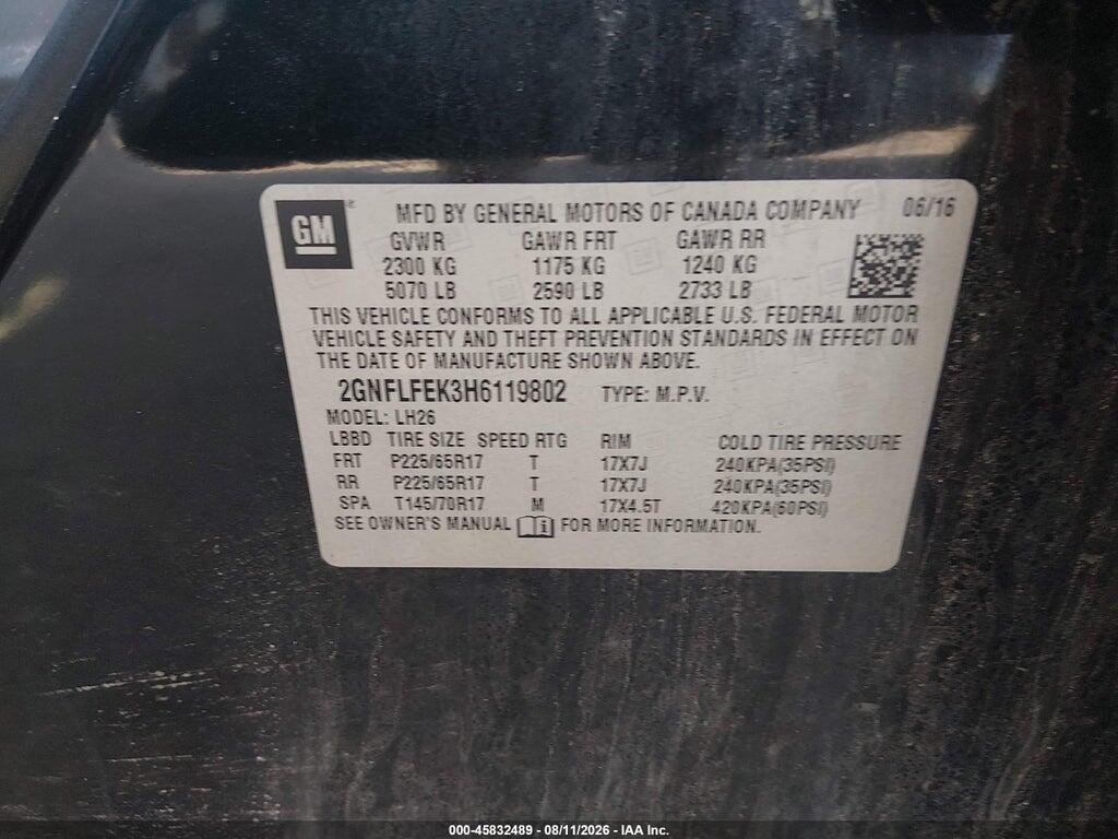 2GNFLFEK3H6119802 2017 CHEVROLET EQUINOX photo no. 9