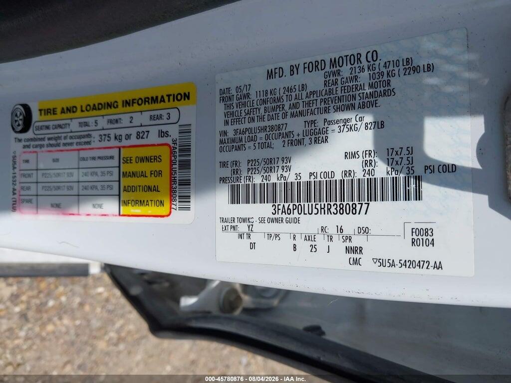 3FA6P0LU5HR380877 2017 FORD FUSION HYBRID photo no. 9