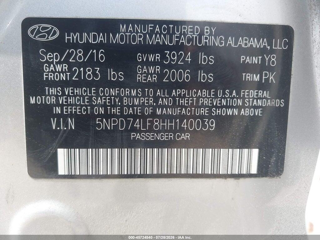 5NPD74LF8HH140039 2017 HYUNDAI ELANTRA photo no. 9