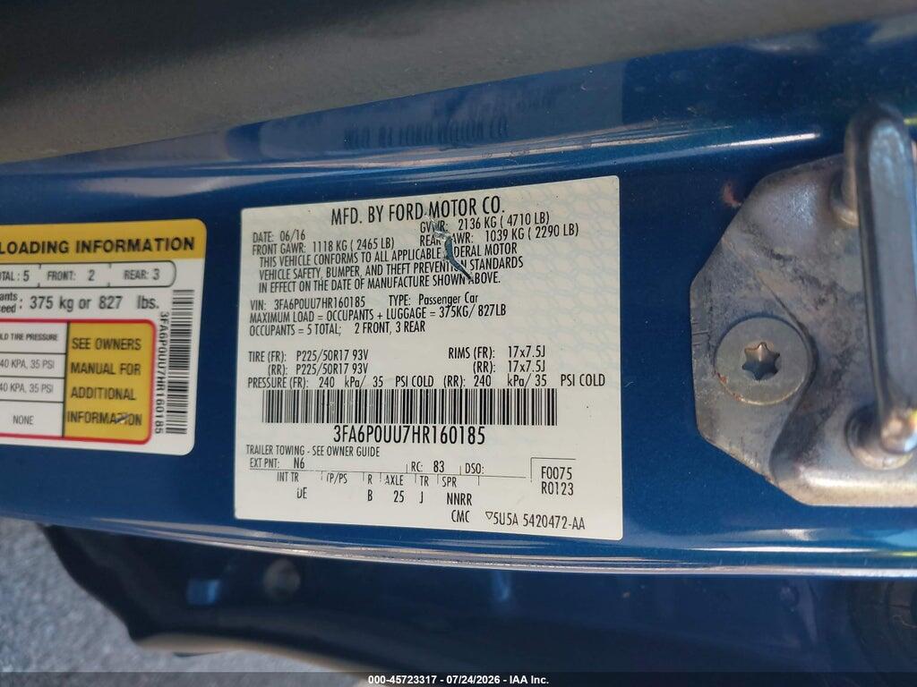 3FA6P0UU7HR160185 2017 FORD FUSION HYBRID photo no. 9