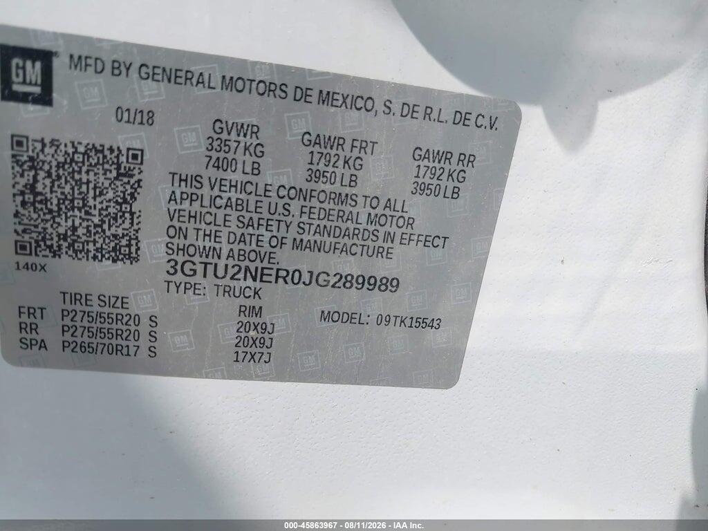 3GTU2NER0JG289989 2018 GMC SIERRA 1500 photo no. 9