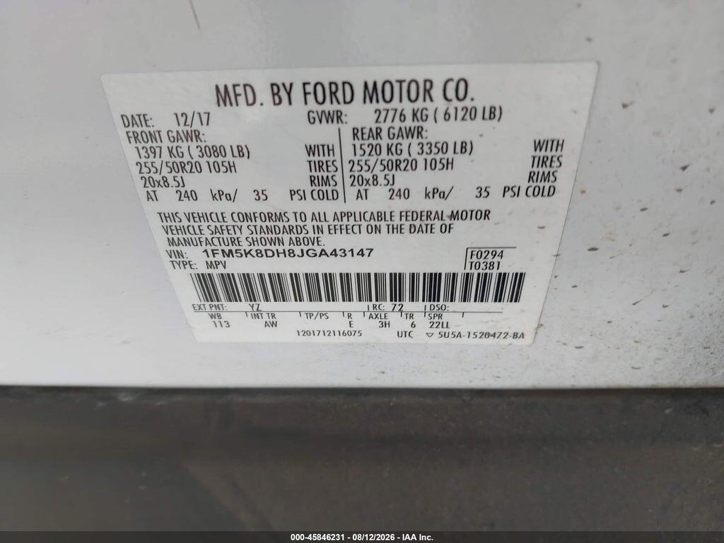 1FM5K8DH8JGA43147 2018 FORD EXPLORER photo no. 9