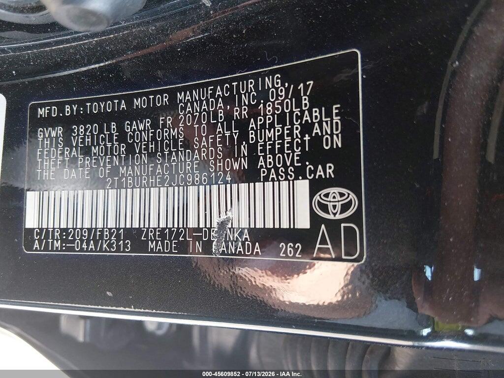 2T1BURHE2JC986124 2018 TOYOTA COROLLA photo no. 9