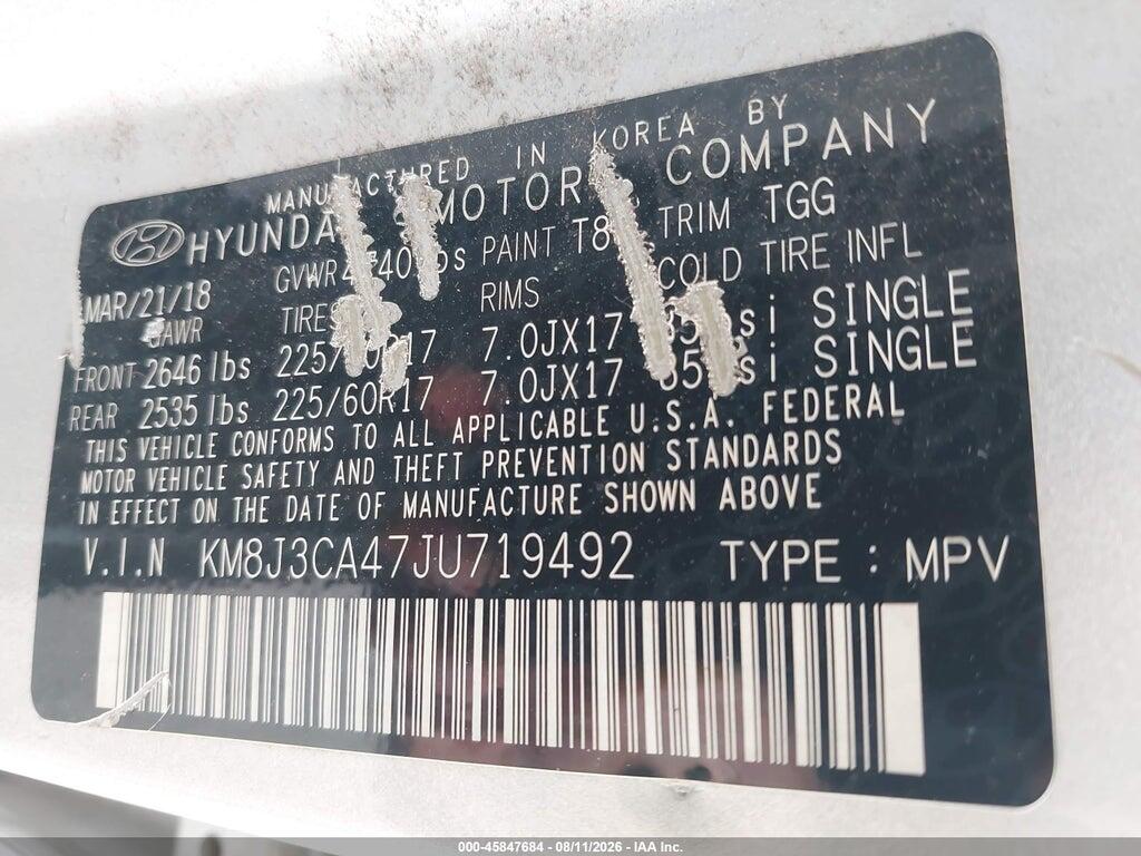 KM8J3CA47JU719492 2018 HYUNDAI TUCSON photo no. 9