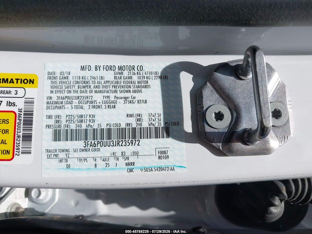 3FA6P0UU3JR235972 2018 FORD FUSION HYBRID photo no. 9