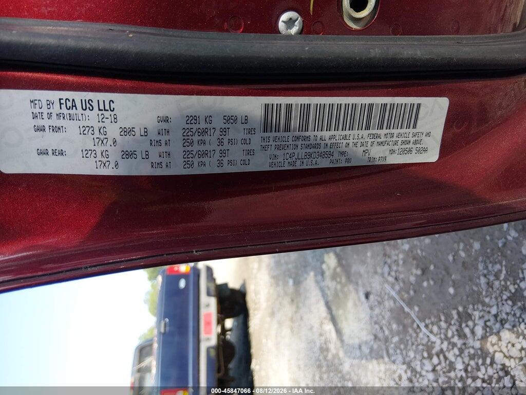 1C4PJLLB9KD348594 2019 JEEP CHEROKEE photo no. 9