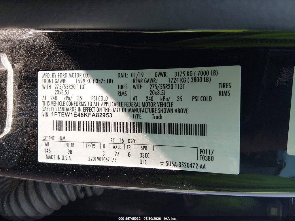 1FTEW1E46KFA82953 2019 FORD F-150 photo no. 9